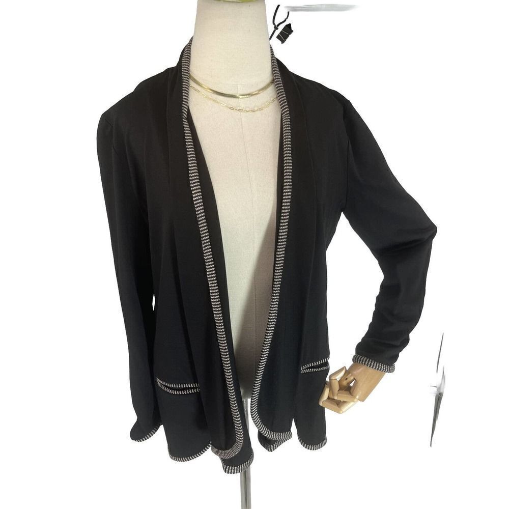 Anthropologie Luii‎ Black Blazer Jacket Size Large 3/4 Ruched Sleeve